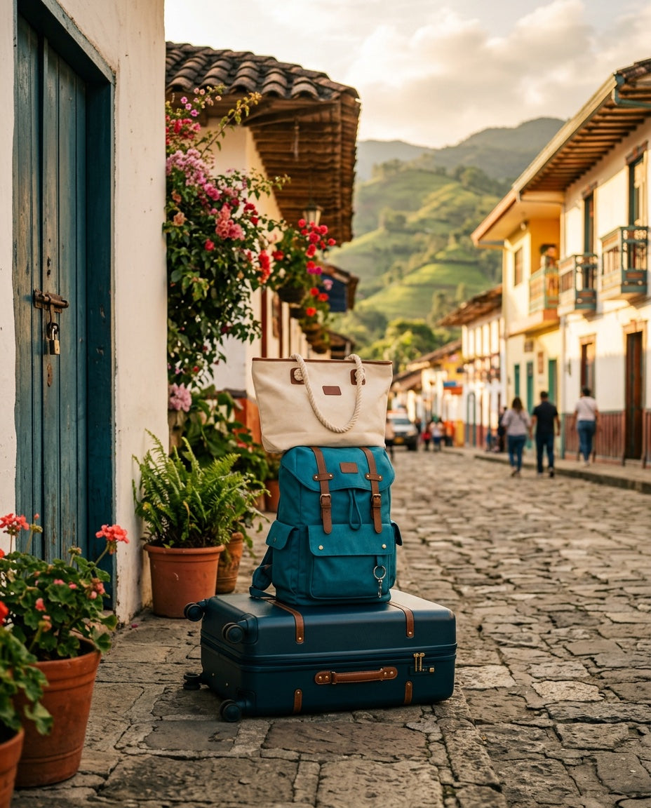 Equipaje SACS.A en una calle colonial santandereana al atardecer